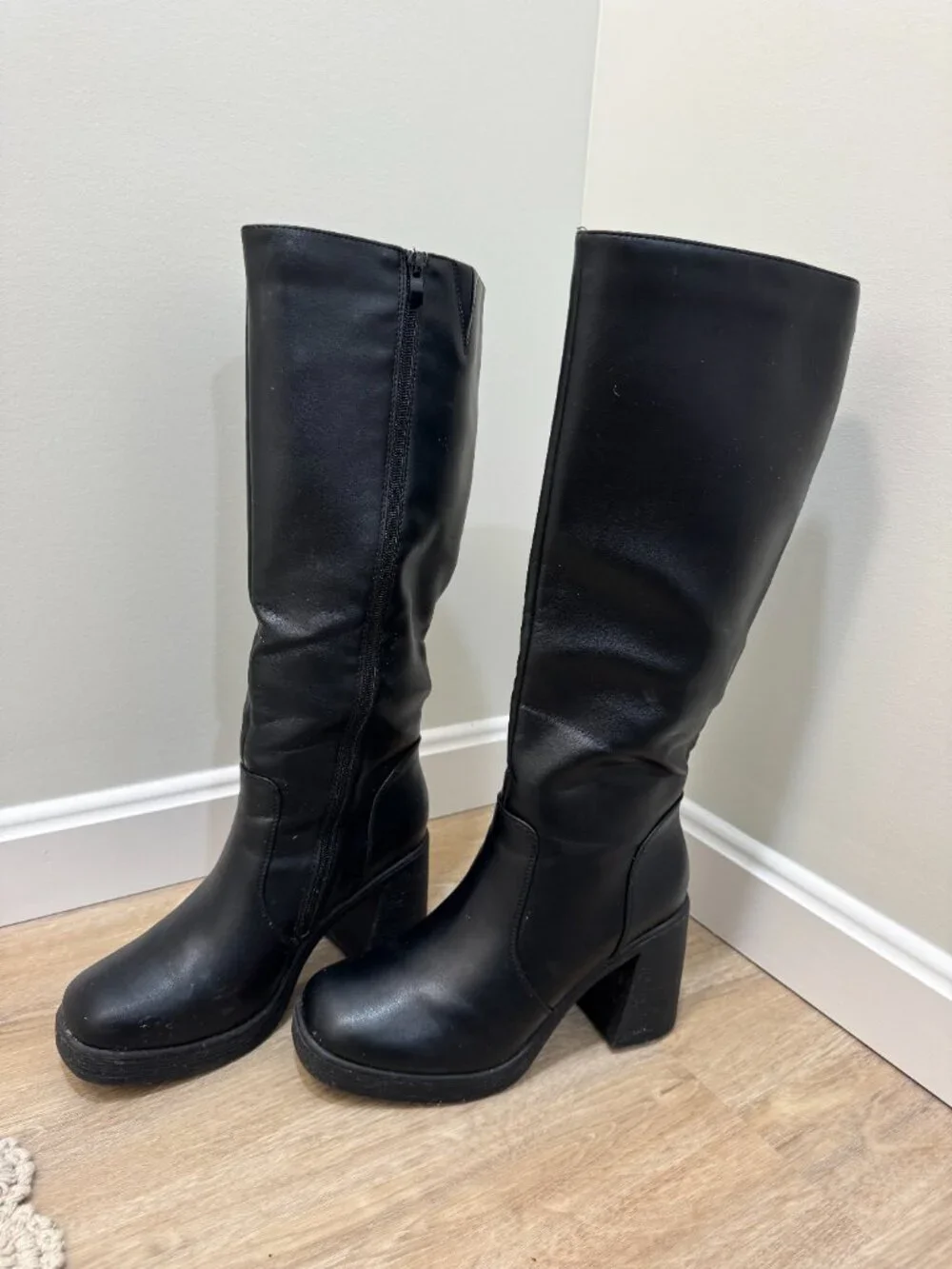 Black Knee High Boots, Women 9, Black